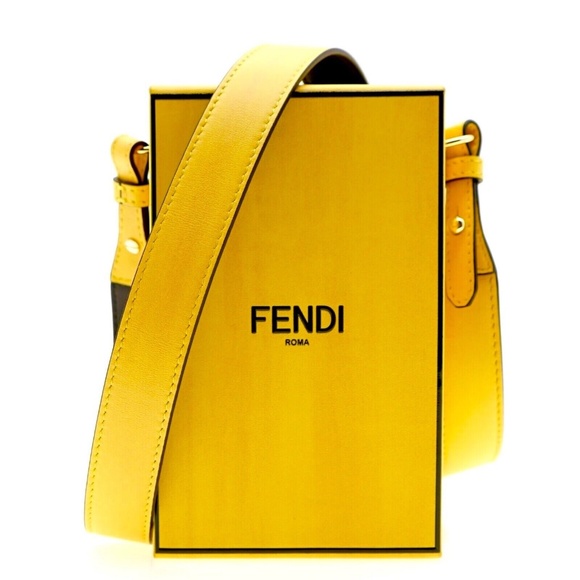 Fendi Shoulder Bag Vertical Box Yellow Logo Leather New - Picture 1 of 5